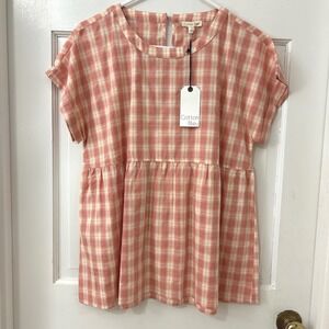 Cotton Bleu Babydoll Top Sz S Orange Plaid NWT Boho Picnic Prairie Soft Girl
